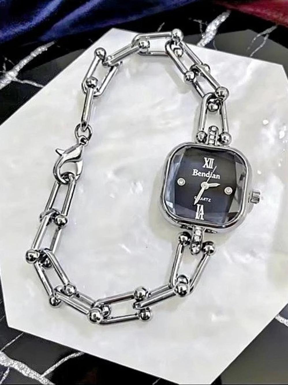 New Silver & Black Pendant Watch